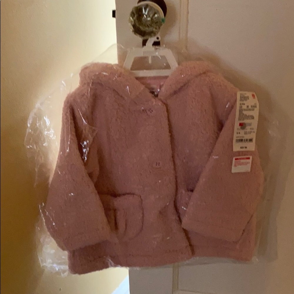 Toddler girl light pink teddy bear coat